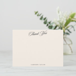 Elegant Calligraphy Script Name Ivory Cream Black Thank You Card