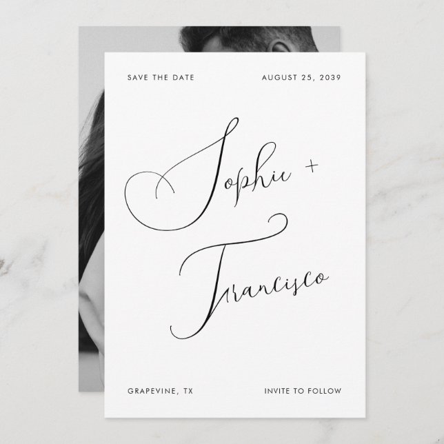 Elegant Calligraphy Script Names Modern Wedding Save The Date (Front/Back)