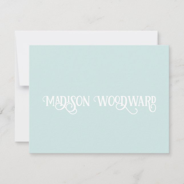 Elegant Calligraphy Script Pastel Blue Note Card (Front)