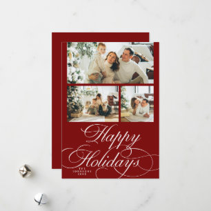 Elegant Calligraphy Script Photo Collage Christmas Holiday Card