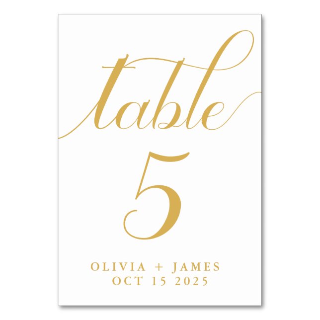 Elegant Calligraphy Script Photo Gold Wedding Table Number (Front)