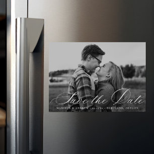 Elegant Calligraphy Script Photo Save the Date Magnetic Invitation