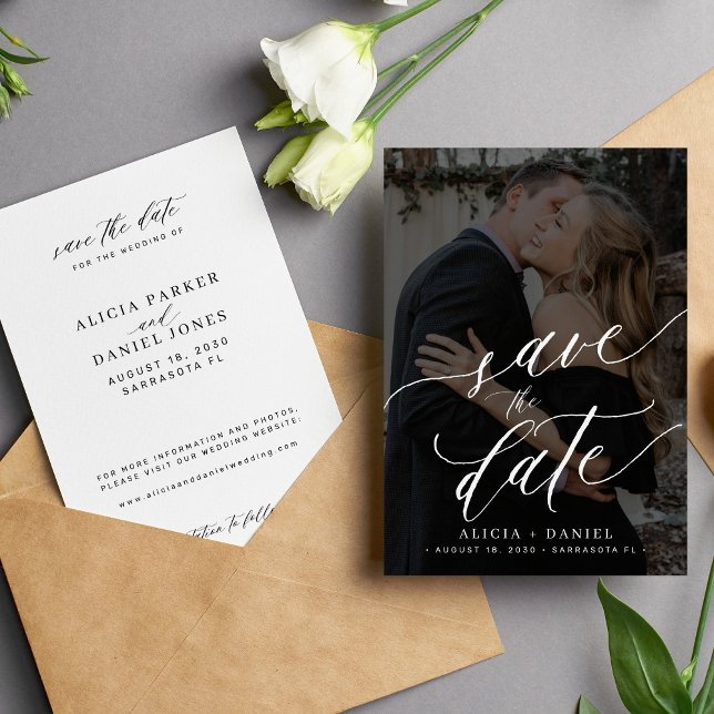 Elegant calligraphy script photo wedding  save the date (Creator Uploaded)
