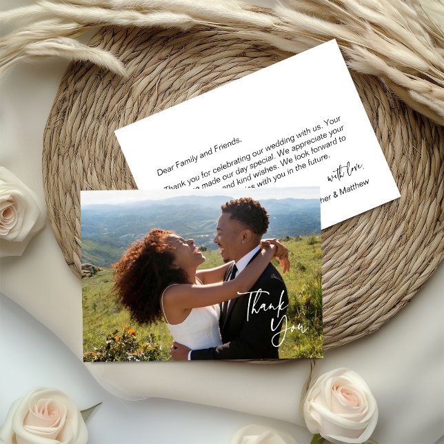 Elegant Calligraphy Script Photo Wedding Thank You Card (Creator Uploaded)