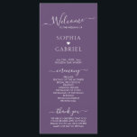 Elegant Calligraphy Script Purple Wedding Ceremony Programme<br><div class="desc">Elegant Chic Minimalist Mauve Purple wedding program is perfect for a modern minimal wedding. All the wedding ceremony information and the wedding party's name listed on this program. Design featuring black cursive hand lettered typography/calligraphy in white on mauve, dusty purple or lavender colour background with a simple clean look. Including...</div>