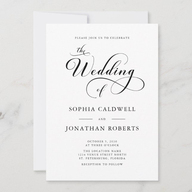 Elegant Calligraphy Script QR Code Wedding Invitation (Front)