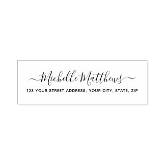 Elegant calligraphy script return address self-inking stamp