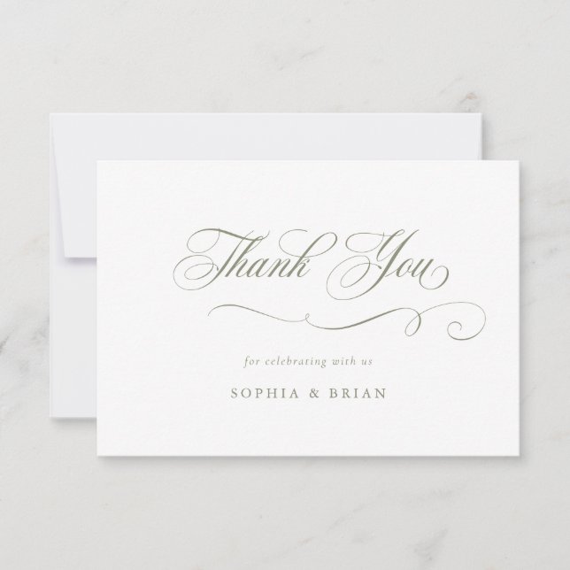Elegant Calligraphy Script Sage Green Thank You Invitation (Front)