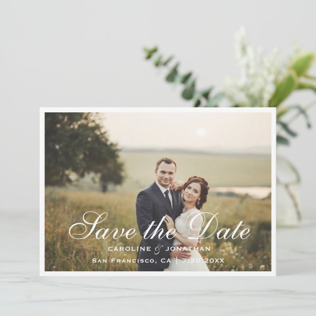 Elegant Calligraphy Script Save The Date, Photo Date (Standing Front)