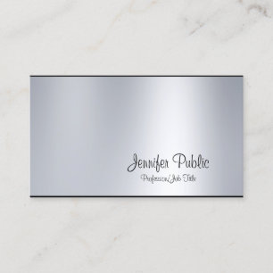 Elegant Calligraphy Script Silver Look Glam Plain Business Card
