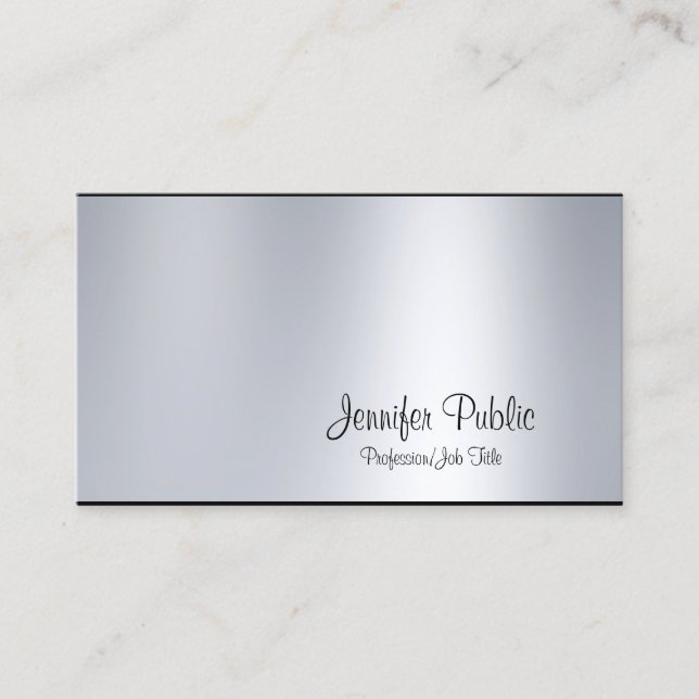 Elegant Calligraphy Script Silver Look Glam Plain Business Card (Front)