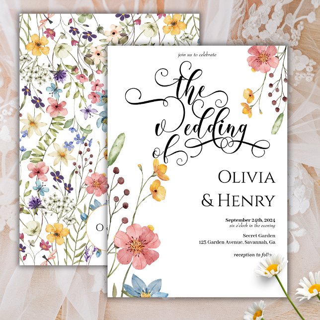 Elegant Calligraphy Script  Simple Floral Wedding Invitation (Creator Uploaded)