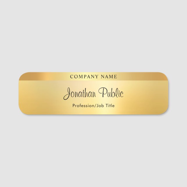 Elegant Calligraphy Script Template Glamourous Gol Name Tag (Front)