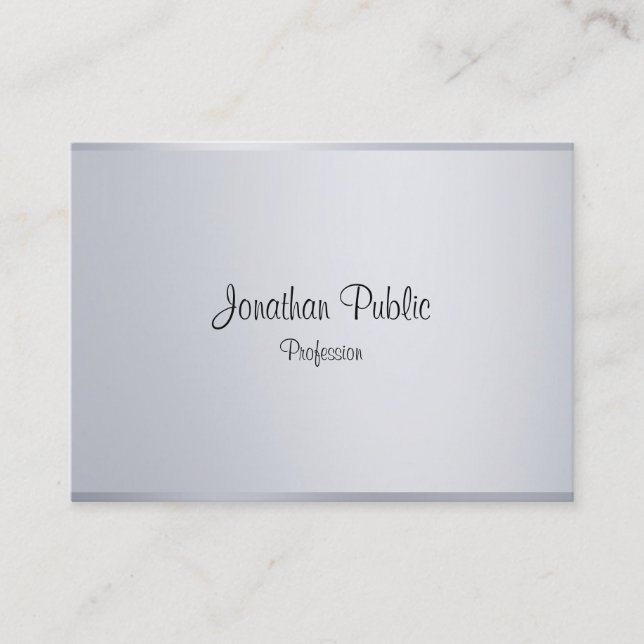Elegant Calligraphy Script Template Modern Silver Business Card (Front)