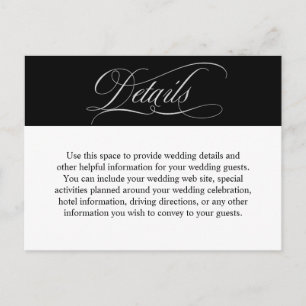 Elegant Calligraphy Script Wedding Details Postcard