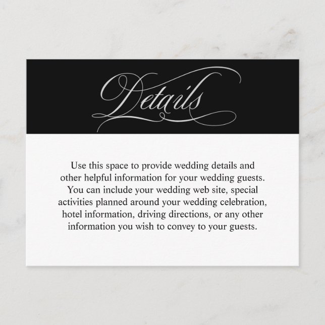 Elegant Calligraphy Script Wedding Details Postcard (Front)