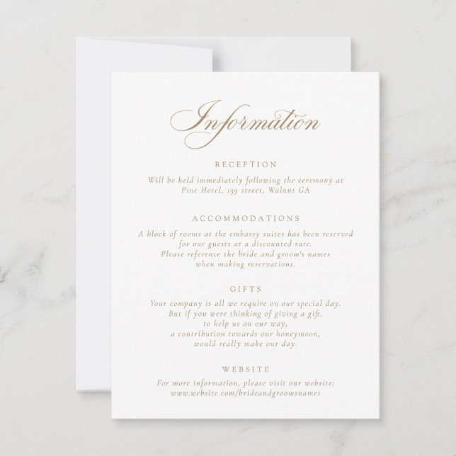 Elegant Calligraphy Script Wedding Information Inv Invitation (Front)