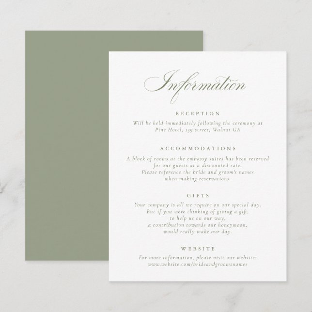 Elegant Calligraphy Script Wedding Information Invitation (Front/Back)