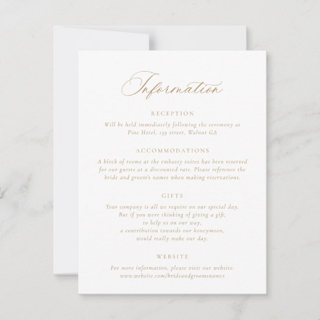 Elegant Calligraphy Script Wedding Information Invitation (Front)