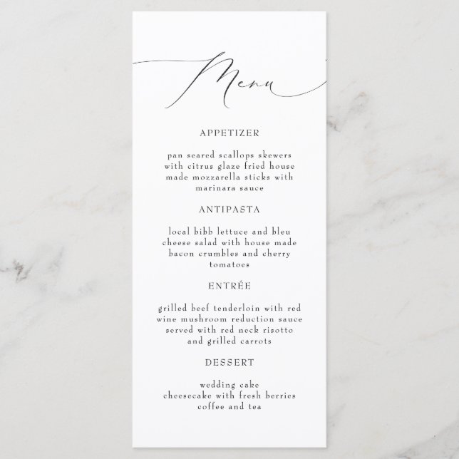 Elegant Calligraphy Script Wedding Menu Cards (Front)