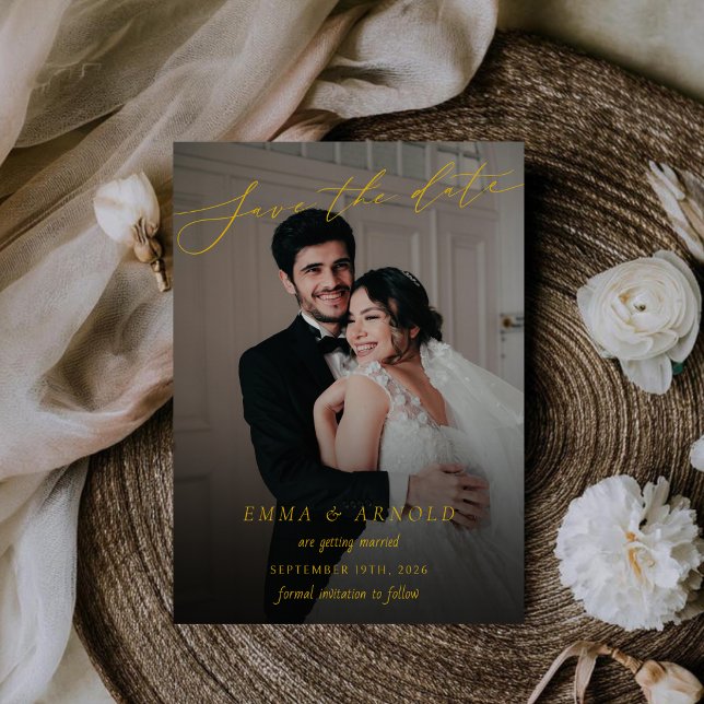 Elegant Calligraphy Script Wedding Photo Save The Date (Creator Uploaded)