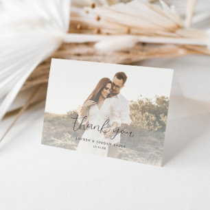 Elegant Calligraphy Script Wedding Photo Thank You Card