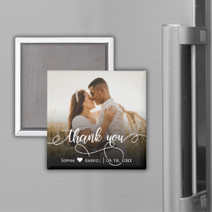 Elegant Calligraphy Script Wedding Photo Thank You Magnet