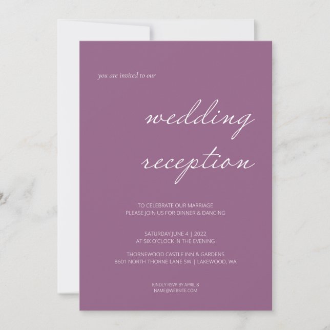 Elegant Calligraphy Script Wedding Reception Invitation (Front)