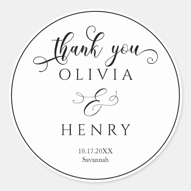Elegant Calligraphy Script Wedding Thank You Classic Round Sticker (Front)