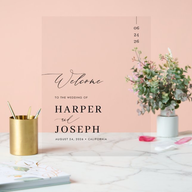 Elegant Calligraphy Script Wedding Welcome Acrylic Sign (Wedding)