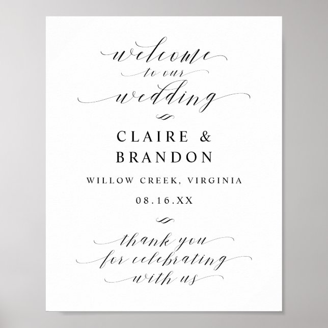 Elegant Calligraphy Script Welcome Wedding Sign (Front)