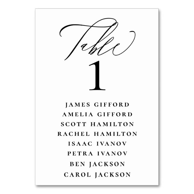 Elegant Calligraphy Seating Chart Table Number (Front)