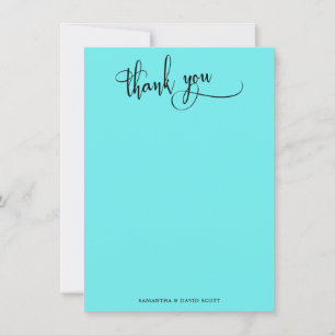 Elegant Calligraphy Simple Aqua Thank You Card
