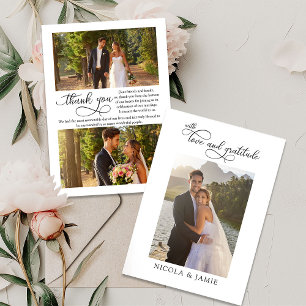 Elegant Calligraphy Simple Modern 3 Wedding Photo Thank You Card