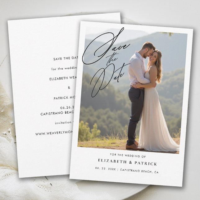 Elegant Calligraphy Simple Modern Photo Wedding Save The Date (wedding save the date photo card modern calligraphy elegant simple classy chic)