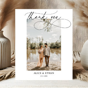 Elegant Calligraphy Simple Photo Wedding Thank You
