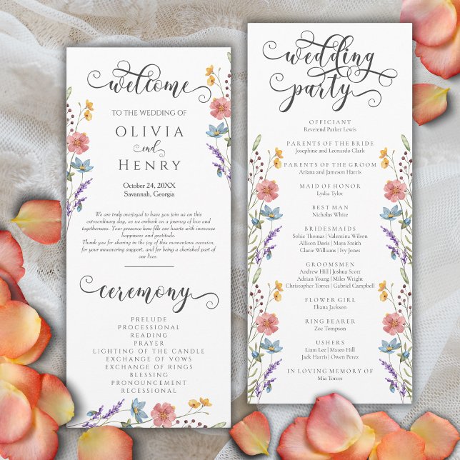 Elegant Calligraphy Spring Floral Wedding Program  Programme (Creator Uploaded)