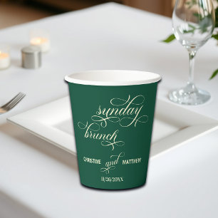 Elegant Calligraphy Sunday Brunch Teal Wedding Paper Cups