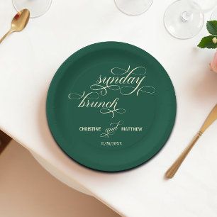 Elegant Calligraphy Sunday Brunch Teal Wedding Paper Plate