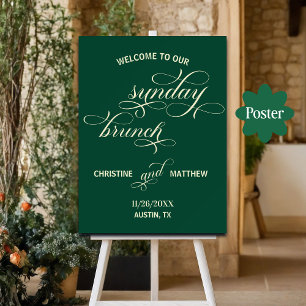Elegant Calligraphy Sunday Brunch Teal Welcome Poster
