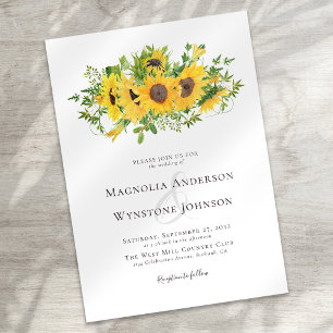 Elegant Calligraphy Sunflower Wedding  Invitation