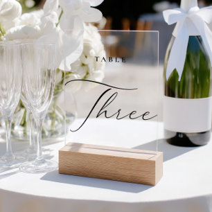 Elegant Calligraphy Table Number Three Acrylic Sign