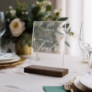 Elegant Calligraphy Table Number Twelve Acrylic Sign