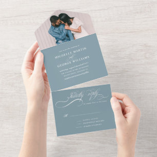 elegant calligraphy teal all in one invitation