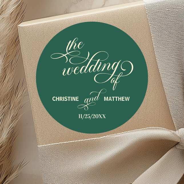 Elegant Calligraphy Teal Wedding Classic Round Sticker (Creator Uploaded)