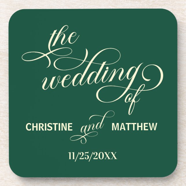 Elegant Calligraphy Teal Wedding Favour Coaster (Front)