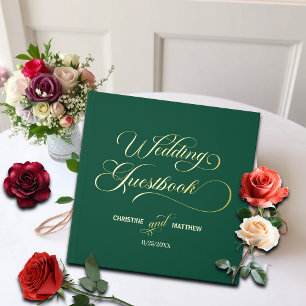 Elegant Calligraphy Teal Wedding Gold Guest Book