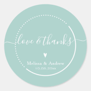 Elegant Calligraphy - Teal Wedding Love & Thanks Classic Round Sticker