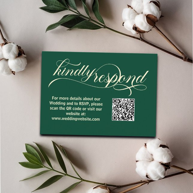 Elegant Calligraphy Teal Wedding QR Code RSVP Card (Creator Uploaded)