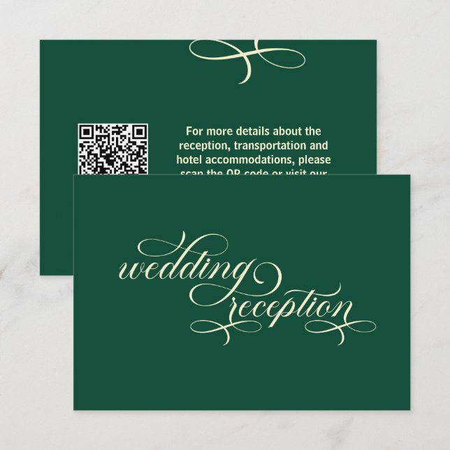 Elegant Calligraphy Teal Wedding Reception Enclosure Card (Front/Back)